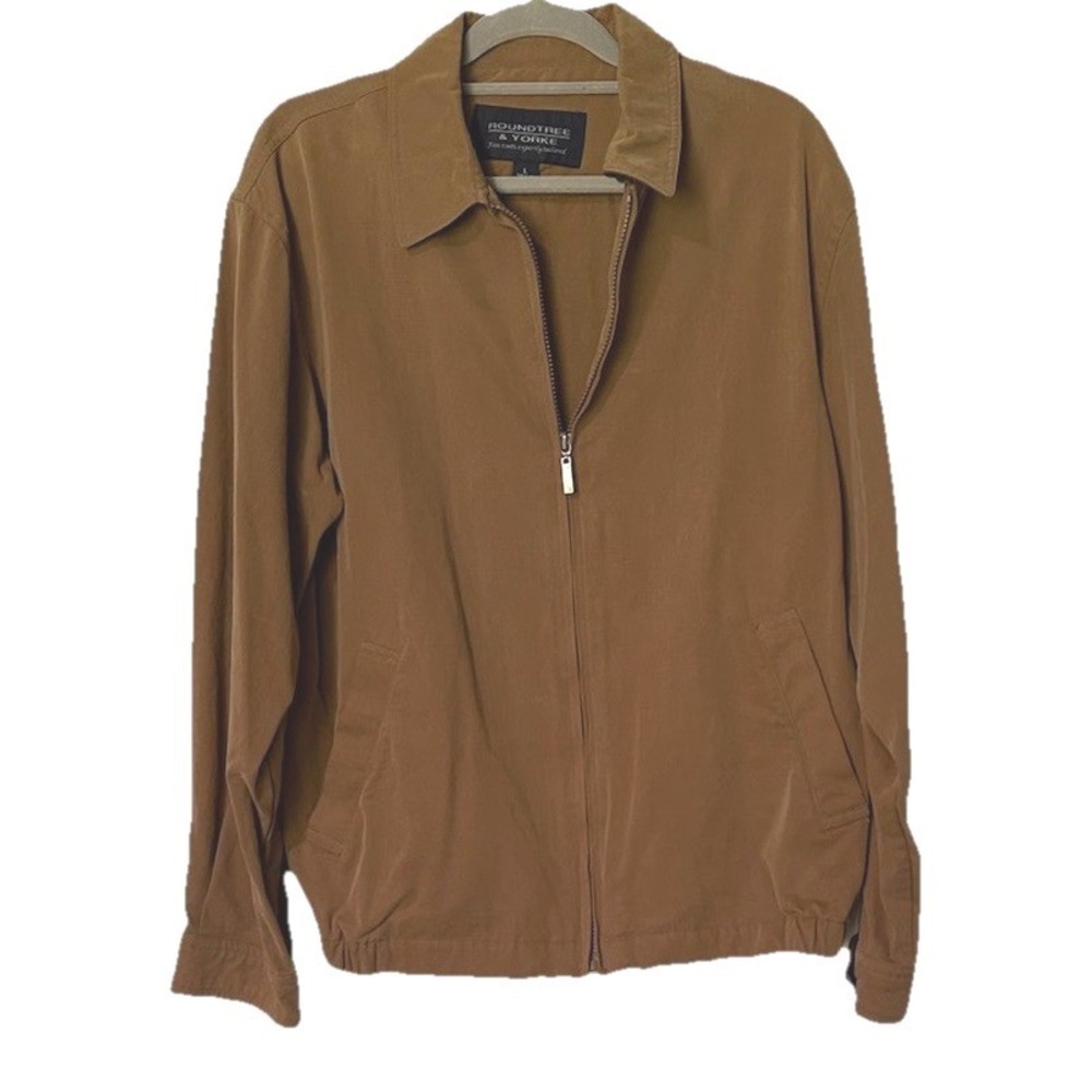 Roundtree & Yorke Mens Jacket Tan Brown Cotton Zip Travel Preppy Harrington LRG